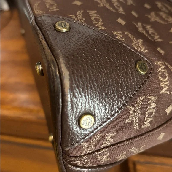 MCM Visetos Glam Handbag Brown Canvas Leather - Picture 7 of 10